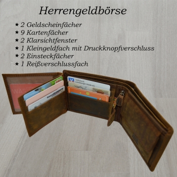flevado Herren Angler Geldbörse Fisch Motiv Vollleder RFID Schutz